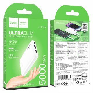 Портативное зарядное устройство HOCO J115 Journey 5000 мАч Выходной ток:1USB-2000мА , 2USB- белый