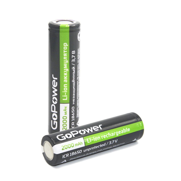 Аккумулятор GoPower 18650 2000 mAh BL 1 3,7V, шляпка, с защитой