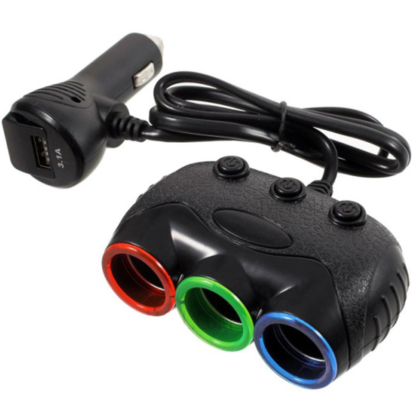 Переходник для прикуривателя OLESSON 1633 на 3 гнезда(120W)+ USB(5V/3100mA), на шнуре до 0,6 м