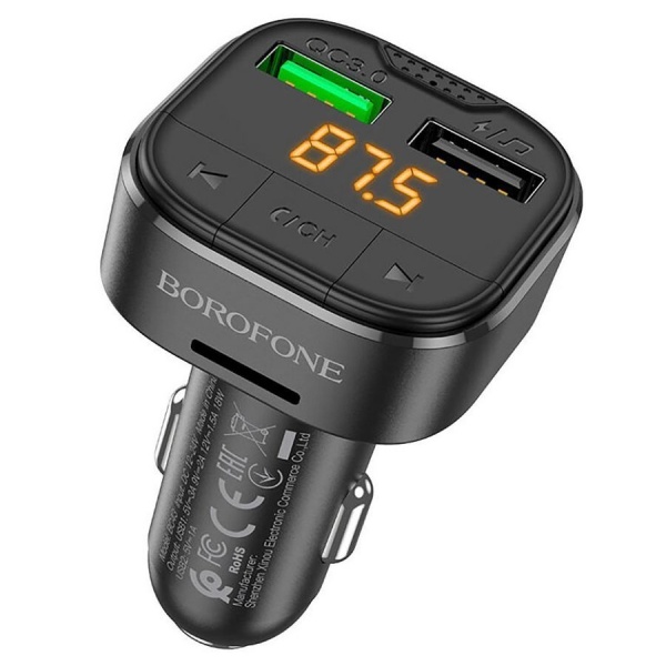 FM трансмиттер Borofone BC43 Flash 12/24В, USB/microSD, автомобильный, Bluetooth 5,0, USB1-QC3.0-18В