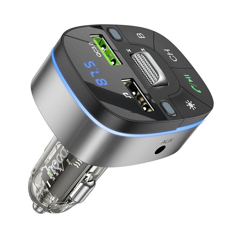 FM трансмиттер HOCO E71 12/24В, USB автомобильный, Bluetooth 5,0, USB1-2,4А, USB2-QC3.0-18Вт, синий
