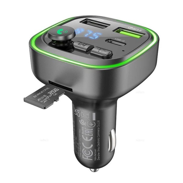 FM трансмиттер HOCO E71 12/24В, USB автомобильный, Bluetooth 5,0, USB1-2,4А, USB2-QC3.0-18Вт, черный