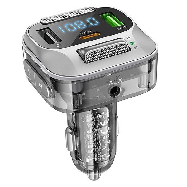 FM трансмиттер HOCO E75 Bravery 12/24В, USB автомобильный, Bluetooth 5,0, Type-C-PD30Вт,темно синий