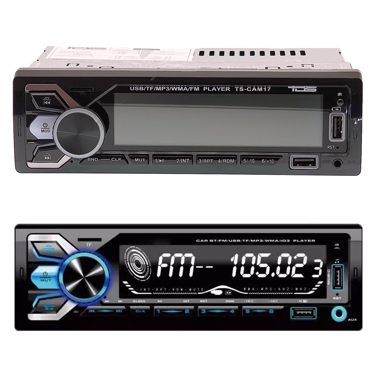 Автомагнитола TDS TS-CAM17 USB/microSD (до 32 ГБ)/AUX/FM/Bluetooth, 12В, коробка