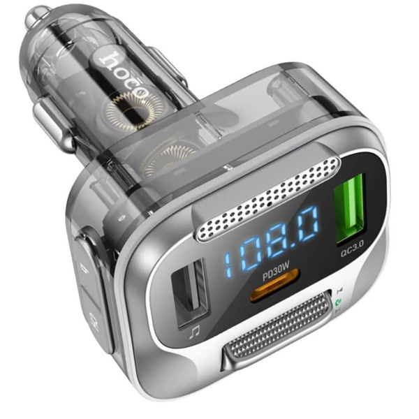 FM трансмиттер HOCO E75 Bravery 12/24В, USB автомобильный, Bluetooth 5,0, Type-C-PD30Вт, черный