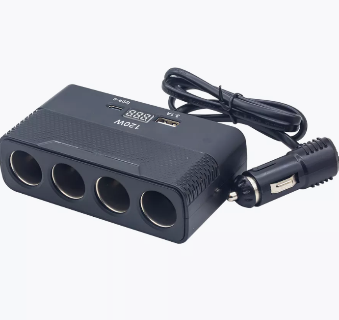 Переходник для прикуривателя OLESSON 2014 на 4 гнезда(120W) + 1 USB(5V/3100mA) + 1 Type-C(5V/3100mA)