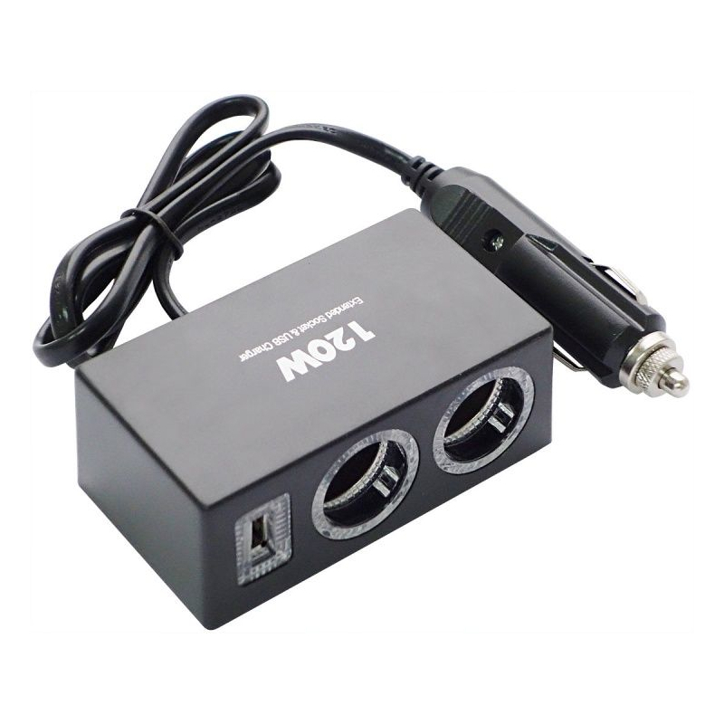 Переходник для прикуривателя OLESSON 1522 на 2 гнезда(120W)+ USB(5V/1200mA), на шнуре до 0,6 м