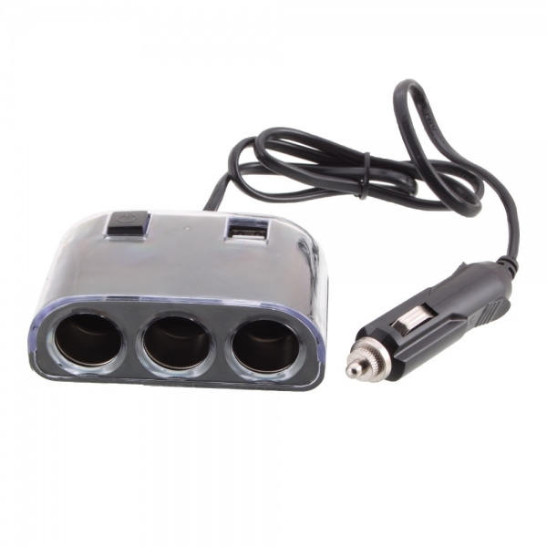 Переходник для прикуривателя OLESSON 1505 на 3 гнезда(120W) + 2 USB(5V/1200mA), на шнуре до 0,6 м