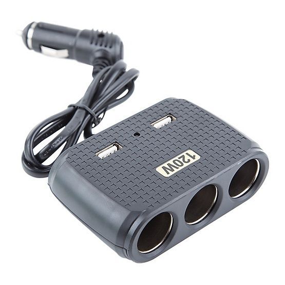 Переходник для прикуривателя OLESSON 1512 на 3 гнезда(120W) + 2 USB(5V/1000mA), на шнуре до 0,6 м