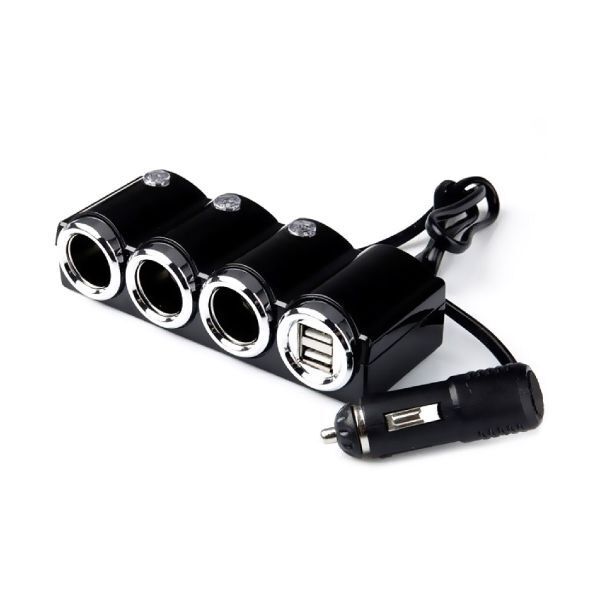 Переходник для прикуривателя OLESSON 1503 на 3 гнезда(120W) + 2 USB(5V/1000mA), на шнуре до 0,6 м