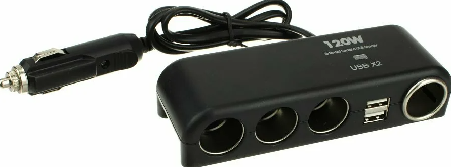 Переходник для прикуривателя OLESSON 1525 на 4 гнезда(120W)+ 2USB(5V/1200mA), на шнуре до 0,6 м