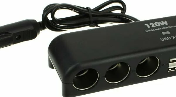 Переходник для прикуривателя OLESSON 1525 на 4 гнезда(120W)+ 2USB(5V/1200mA), на шнуре до 0,6 м
