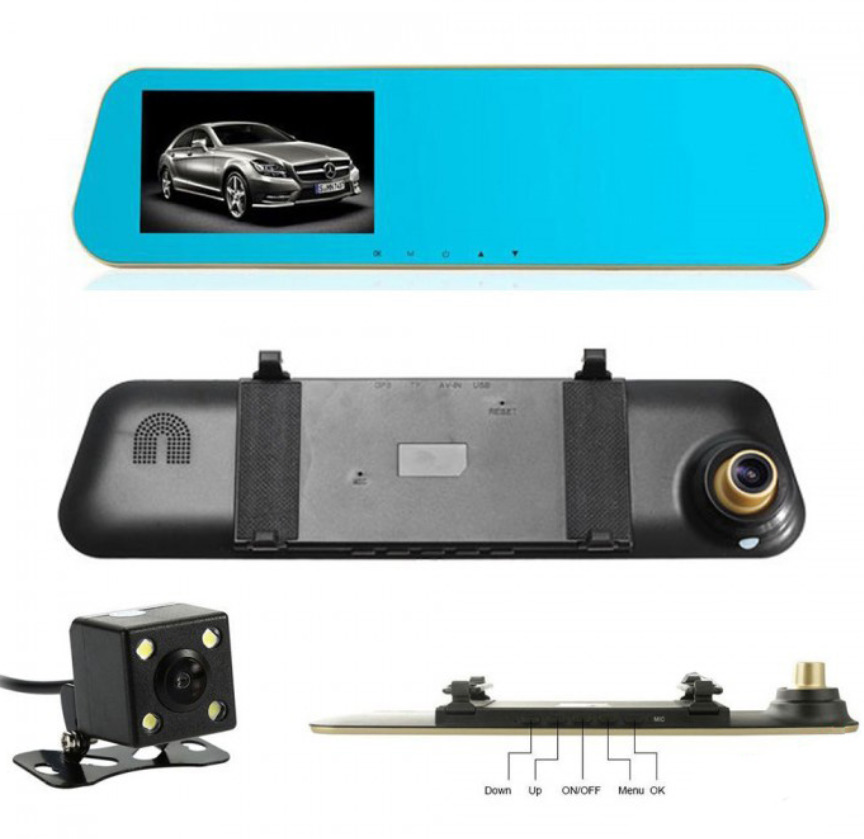 Автовидеорегистратор TDS TS-CAR12 (HAD-69) (зеркало) 4,3", FHD 1920х1080 2MPix, microSD до 32 ГБ, + 