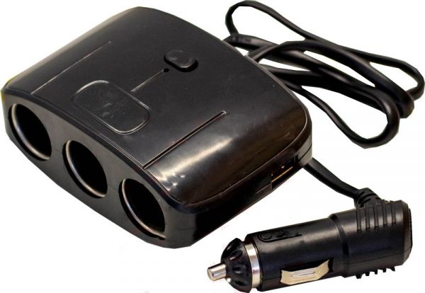 Переходник для прикуривателя OLESSON 1635 на 3 гнезда(120W)+ 2USB(5V/1200mA), на шнуре до 0,6 м