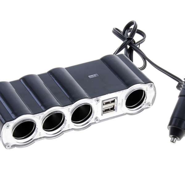 Переходник для прикуривателя OLESSON WF-4008 на 4 гнезда + 2USB(5V/1000mA), на шнуре до 0,6 м