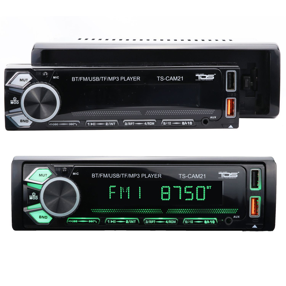 Автомагнитола TDS TS-CAM03 (TS-CR03) USB/microSD (до 32 ГБ)/AUX/FM/Bluetooth, 12В, коробка