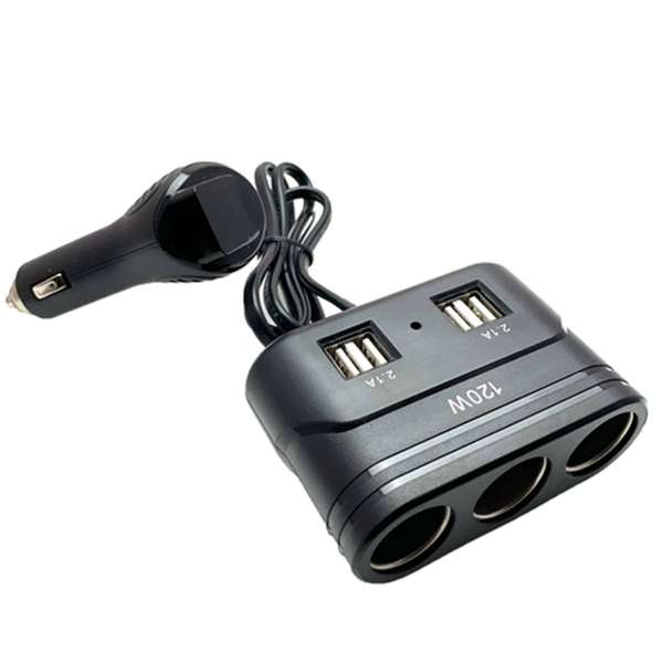 Переходник для прикуривателя OLESSON 1678 на 3 гнезда(120W) + 4 USB(5V/2100mA), на шнуре до 0,6 м