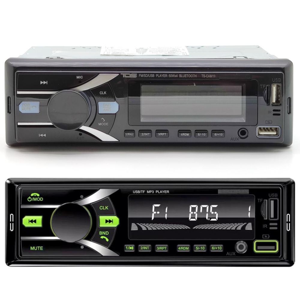 Автомагнитола TDS TS-CAM19 USB/microSD (до 32 ГБ)/AUX/FM/Bluetooth, 12В, коробка