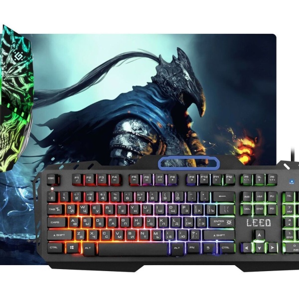 Игровой набор Defender "Leed" MKP-116 мышь (800/1200/1600/2400 dpi) +клавиатура+ковер(280х230х3 мм) 