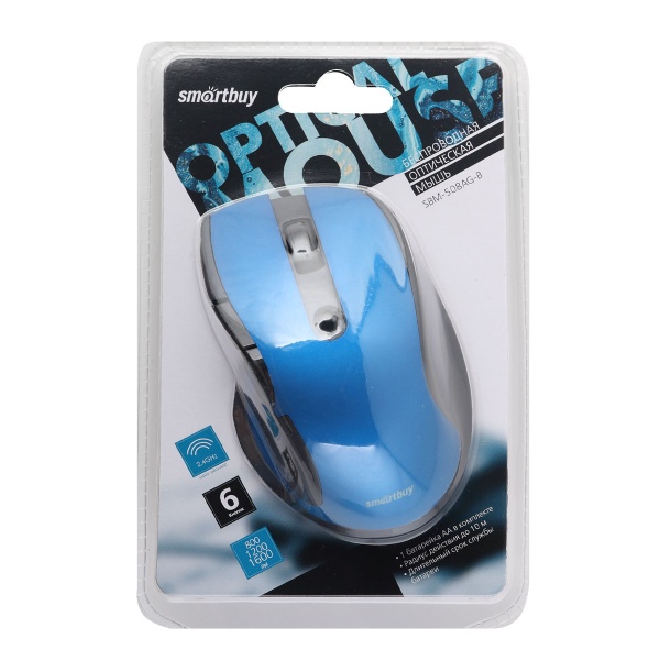 Мышь беспроводная SmartBuy SBM-508AG-B USB Optical (800/1200/1600 dpi) синяя, 5 кнопок+колесо-кнопка