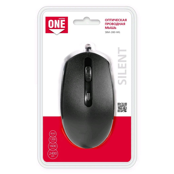 Мышь беспроводная SmartBuy SBM-280AG-K USB Optical (800/1200/1600 dpi) черная, 3 кнопок+колесо-кнопк