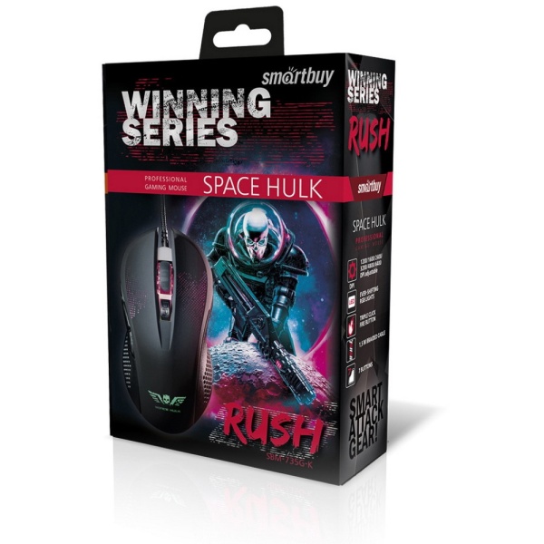 Мышь игровая SmartBuy SBM-735G-K "RUSH Hulk" USB Optical (1200 / 1600 / 2400 / 3200 dpi) черная, 6 к