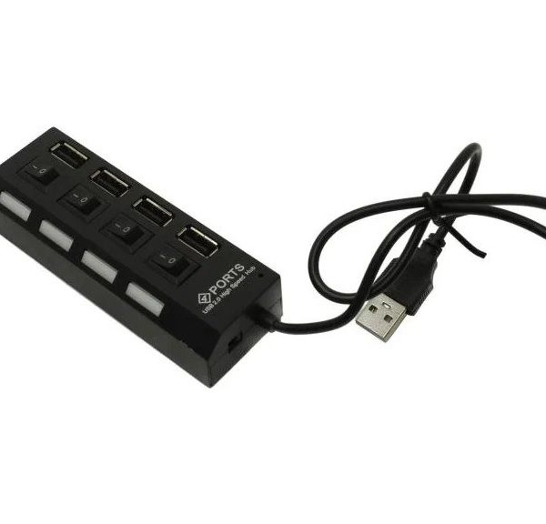 Концентратор USB (HUB) SmartBuy SBHA-7204-B USB 2.0, 4 порта, с выключателями, блистер, черный
