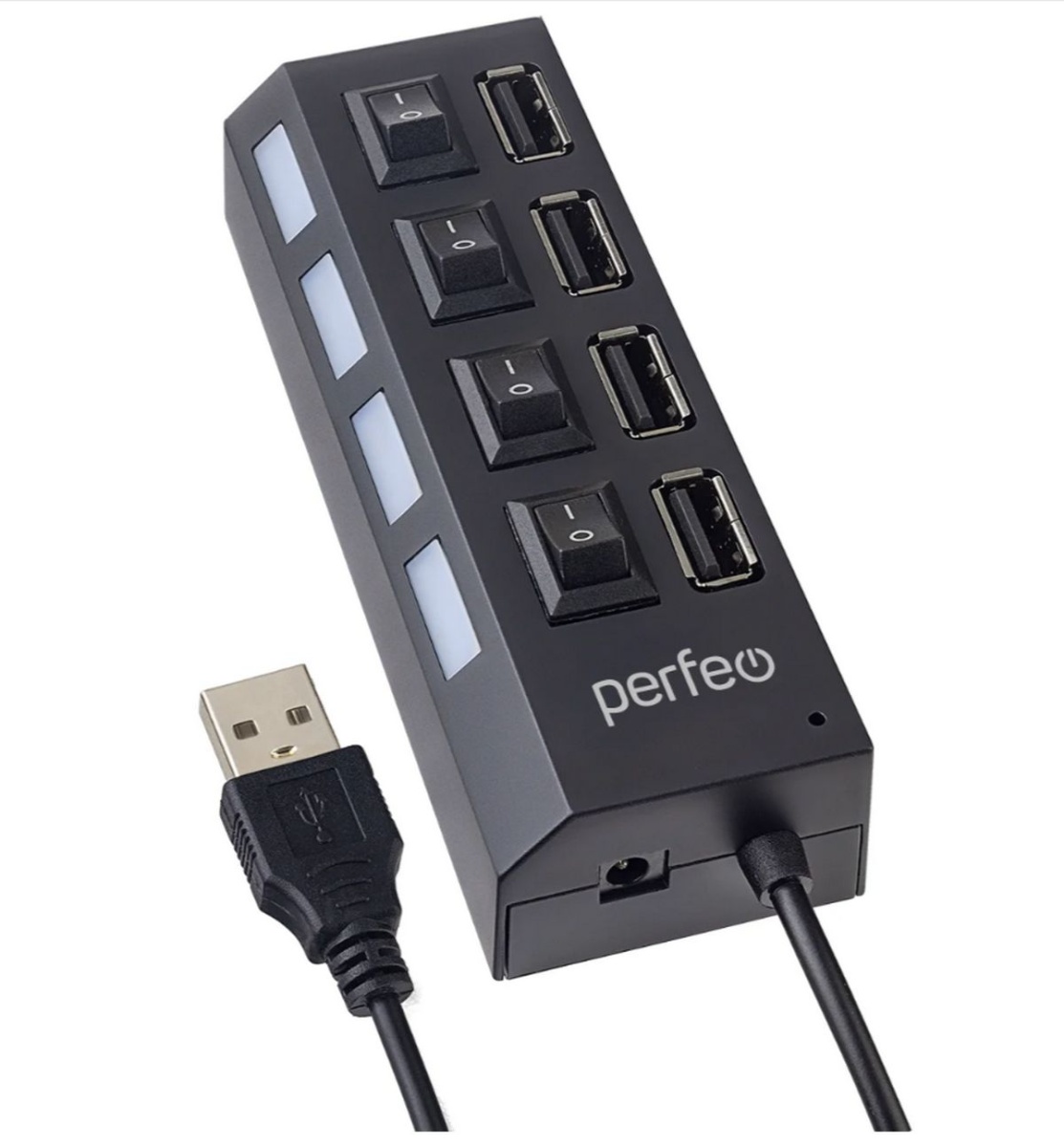 Концентратор USB (HUB) Perfeo PF-C3220/PF-H030 4 порта, выключател на каждом разьеме, Black