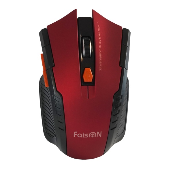 Мышь беспроводная FaisON M-18 Use USB Optical(1200 dpi) красный 5 кнопок+кнопка-колесо, коробка