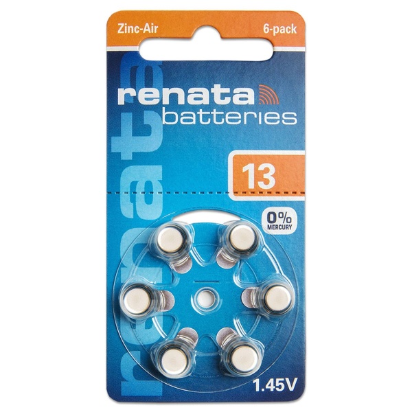 Батарейка. Renata ZA13 BL 6 (для слуховых аппаратов, 1.4 V)