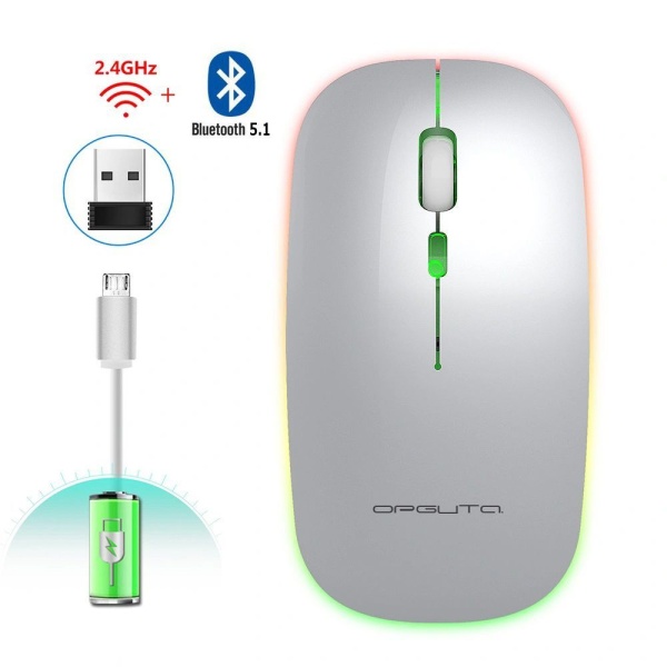 Мышь беспроводная Орбита OT-PCM66 USB/Bluetooth 5,1 Optical (800/1200/1600 dpi) серый, 2 кнопки+кноп