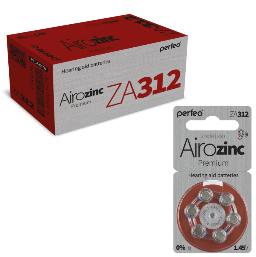 Батарейка. Perfeo ZA312 BL 6 Airozinc Premium (для слуховых аппаратов)