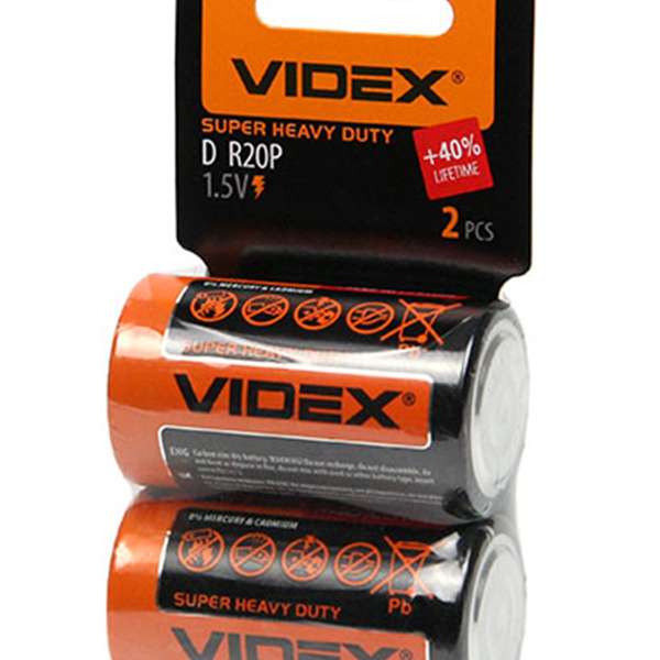 Батарейка Videx R20 Shrink card 2