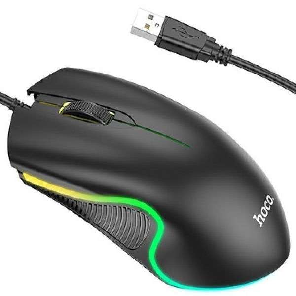 Мышь игровая HOCO GM19 USB Optical (1000 dpi) черный 2 кнопки+колесо-кнопка подсветка коробка