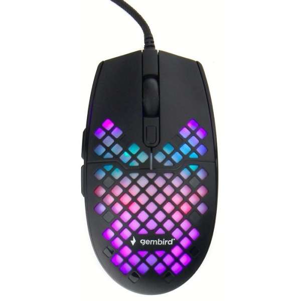 Мышь игровая Gembird MG-760 USB Optical (800/1600/2400/3200 dpi) черная, 5 кнопок+колесо-кнопка RGB 