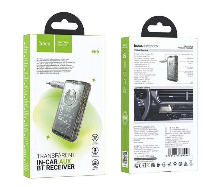 Адаптер Bluetooth HOCO E66 Discovery , AUX адаптер, BT V5.0 JL, черный