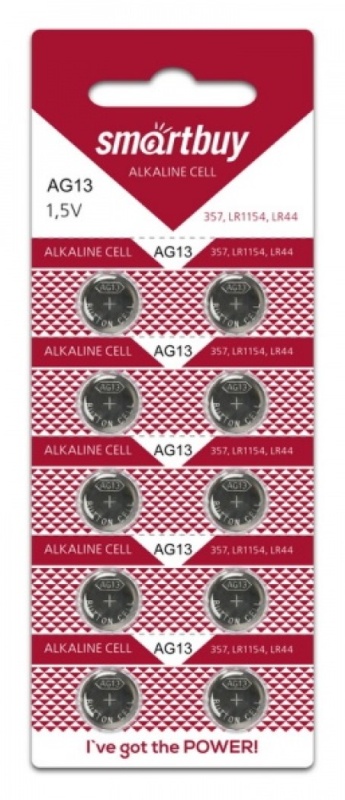 Батарейка. SmartBuy G13 BL 10 (L1154, LR44, A76, 357)