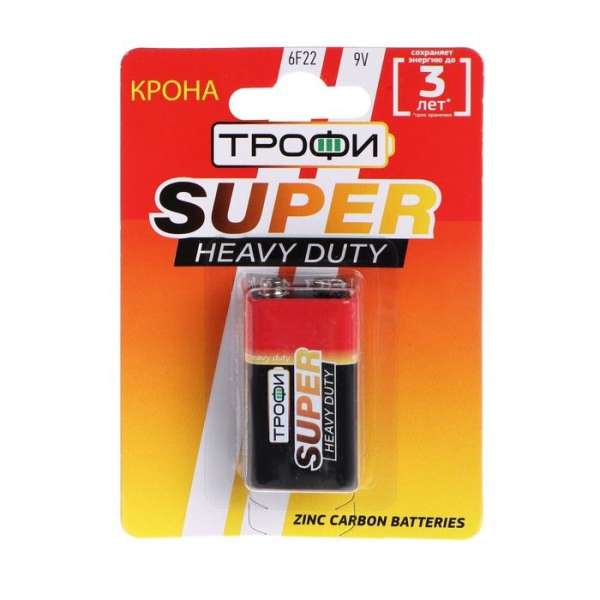 Батарейка Трофи 6F22 BL 1 SUPER HEAVY DUTY Zinc