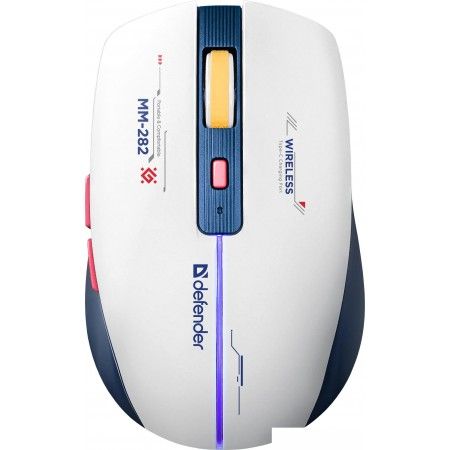 Мышь игровая Defender Dila MM-282 USB (1200 / 1800 dpi) белый, синий 5 кнопок+колесо-кнопка, беспров