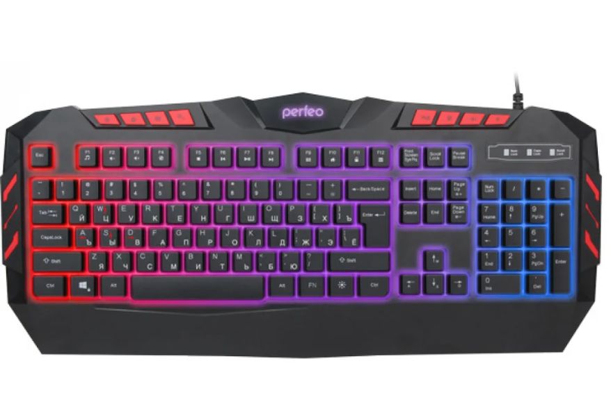 Клавиатура игровая Perfeo PF-B3410 "VISION" USB Black 104 клавиши+10 дополнительных Multimedia, 3 цв