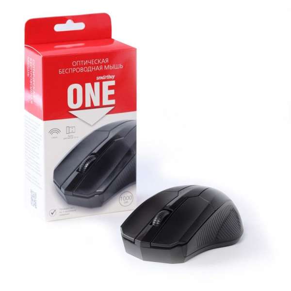 Мышь беспроводная SmartBuy SBM-303AG-K USB Optical (1000dpi) черный 2 кнопки+колесо-кнопка коробка