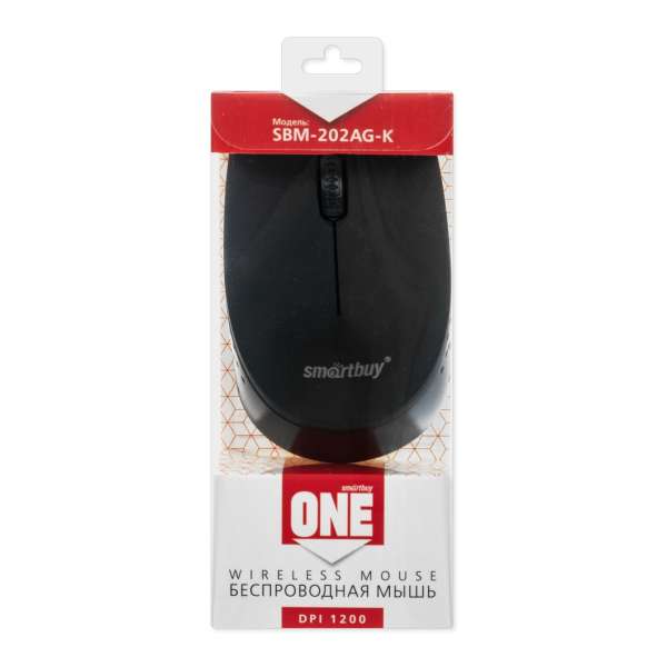 Мышь беспроводная SmartBuy SBM-202AG-K USB Optical (1200dpi) черный 2 кнопки+колесо-кнопка коробка