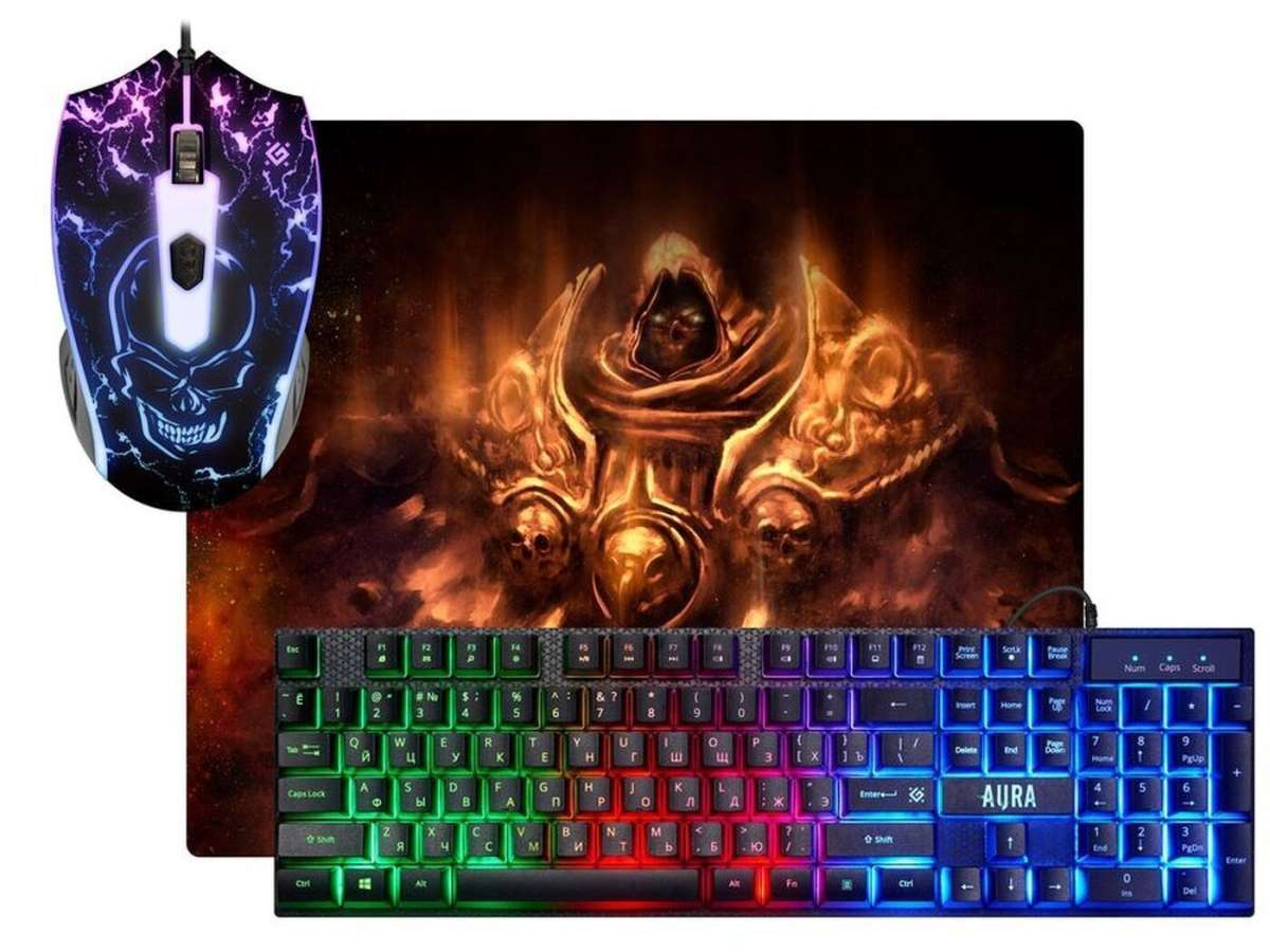 Игровой набор Defender Aura MKP-117 RU Light мышь (800/1200/1600/2400 dpi) +клавиатура+ковер(280х230