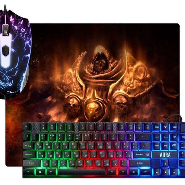 Игровой набор Defender Aura MKP-117 RU Light мышь (800/1200/1600/2400 dpi) +клавиатура+ковер(280х230