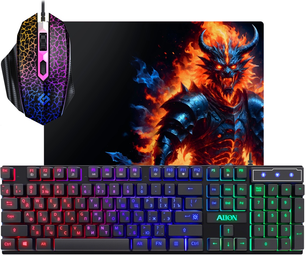 Игровой набор Defender Alion GS-987 RU Light мышь (800/1200/1600/2400 dpi) +клавиатура+ковер(280х230