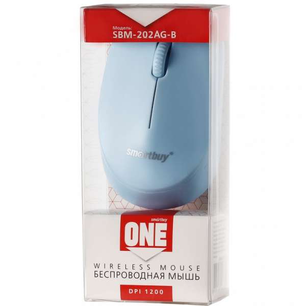 Мышь беспроводная SmartBuy SBM-202AG-B USB Optical (1200dpi) голубой 2 кнопки+колесо-кнопка коробка