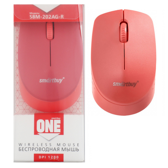 Мышь беспроводная SmartBuy SBM-202AG-R USB Optical (1200dpi) красный 2 кнопки+колесо-кнопка коробка