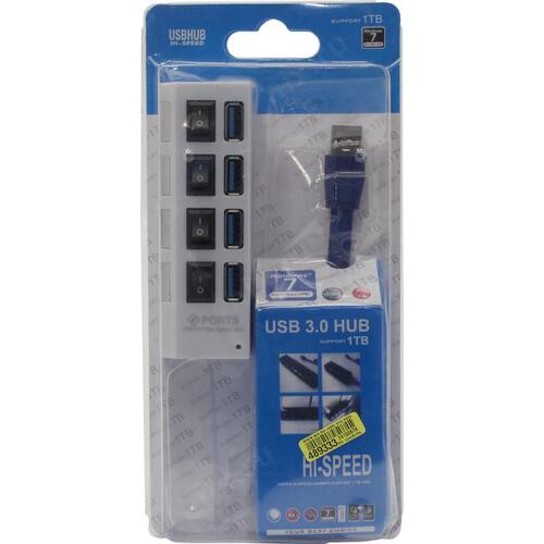 Концентратор USB (HUB) SmartBuy SBHA-7304-W USB 3.0, 4 порта, с выключателями, блистер, белый