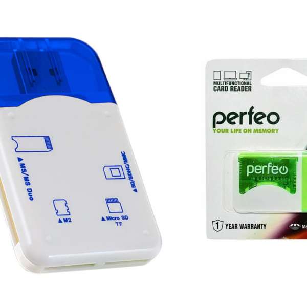 Card Reader Perfeo PF-4257/PF-VI-R010 (SD/MMC+Micro SD+MS+M2) внешний, Blue, блистер