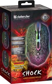 Мышь игровая Defender "Shock" GM-110L USB Optical (800/1800/2400/3200 dpi) черная, 5 кнопок+колесо-к